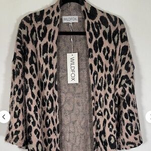 NWT WILDFOX Eyelash cardigan open long pink animal sz XS metallic comfy